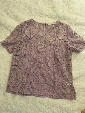 Piperlime Lavender Crochet Lace Short Sleeve Top